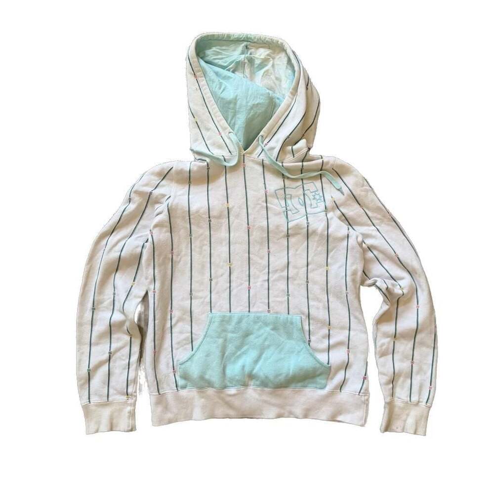 DC Shoes Women's Pinstripe Logo Pullover Hoodie Sweatshirt White/Mint